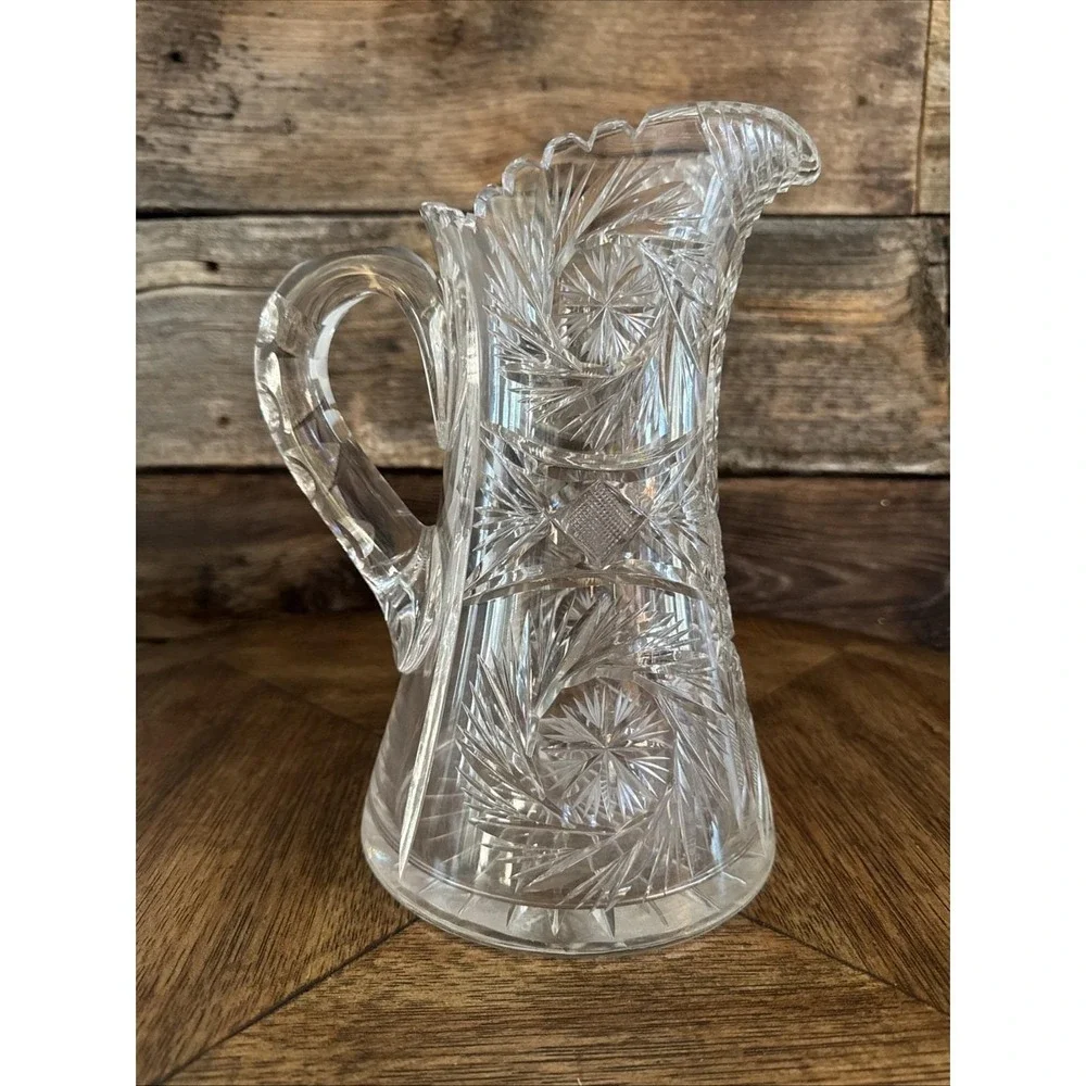 Antique American Brilliant Crystal Water Pitcher Pinwheel and Star of David Cuts